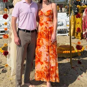 Lulu's Vibrant Orange Floral Maxi Dress